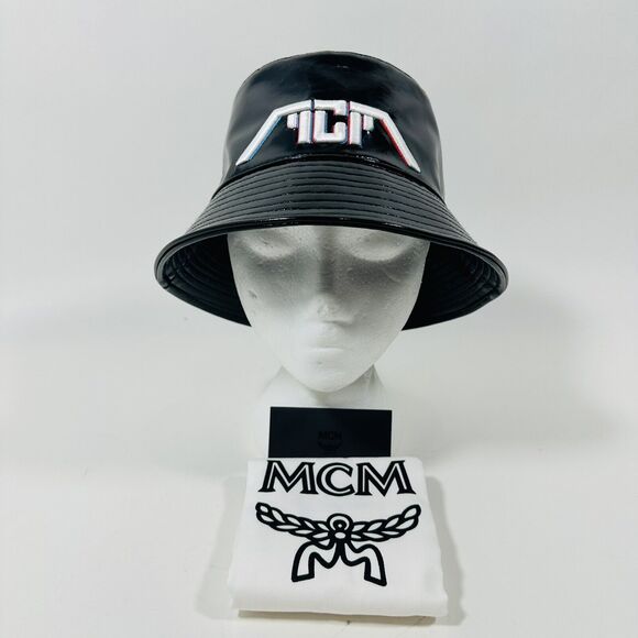 MCM Meta Cyberpunk Logo Embroidery Bucket Hat In Glossy Black NWT $350 - Picture 6 of 14